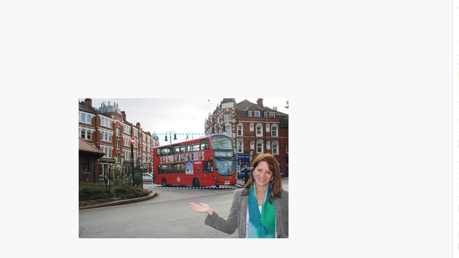 The VisionEngine review screen: a baseline model's suggested labels on a street photograph, with accept and reject controls beside each suggestion
